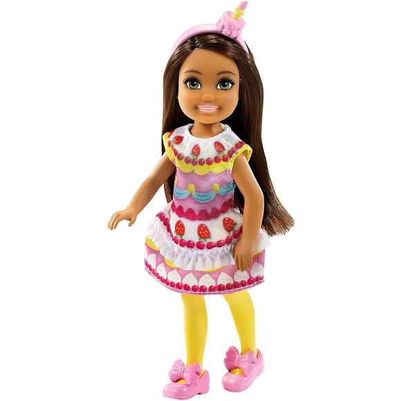 Barbie Club Chelsea Dress-Up Doll Brunette in Cake Costume with Pet 6" - Picture 3 of 6